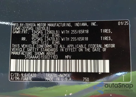 2025 Toyota Grand Highlander Xle из США, поврежденный, VIN 5TDAAAA51SS021103